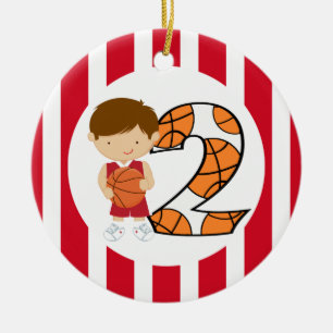 2e verjaardag: Red en White Basketball Player v2 Keramisch Ornament