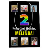 2e verjaardag: Regenboog "2", Aangepaste foto's & Medium Cadeauzakje (Voorkant)