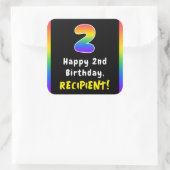 2e verjaardag: Regenboogspectrum # 2, Aangepaste n Vierkante Sticker (Tas)
