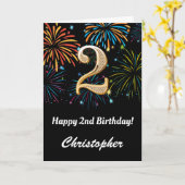2e verjaardag regenboogvuurwerk zwart en goud kaart (Gele Bloem)