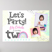 2e verjaardag Retro 90's Rainbow TWO Welkomstbord Poster (Voorkant)