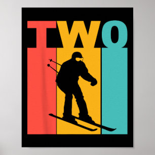 2e verjaardag Retro skiën Jongens 2 jaar verjaarda Poster