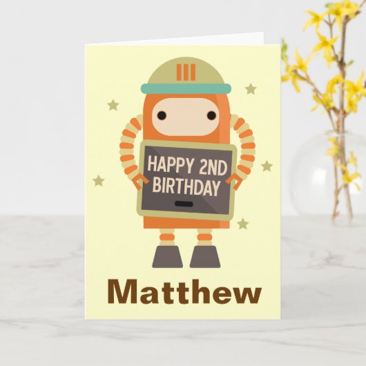 2e Verjaardag Robot  gepersonaliseerde kaart (Gele Bloem)