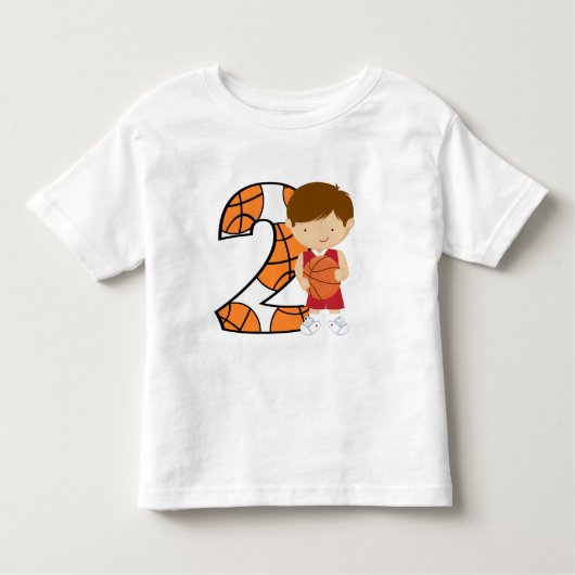 2e verjaardag Rode en witte basketbalspeler Kinder Shirts (Voorkant)