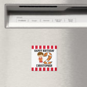 2e verjaardag Rode en witte basketbalspeler v2 Magneet (Insitu (Vaatwasser))