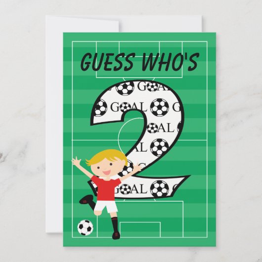 2e verjaardag Rode en Witte Voetbal Uitnodiging (Voorkant)