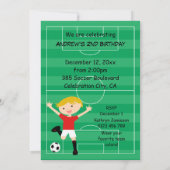 2e verjaardag Rode en Witte Voetbal Uitnodiging (Achterkant)