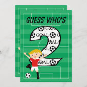 2e verjaardag Rode en Witte Voetbal Uitnodiging (Voorkant / Achterkant)