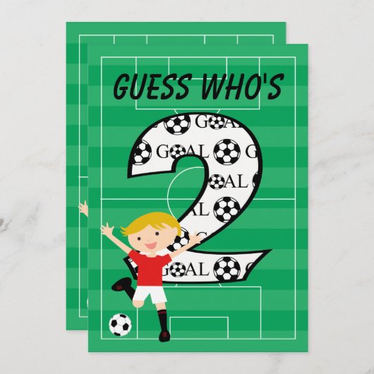 2e verjaardag Rode en Witte Voetbal Uitnodiging (Voorkant / Achterkant)