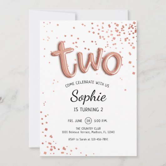 2e verjaardag - Roos Gold White Kaart (Voorkant)