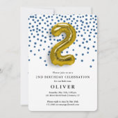 2e Verjaardag Royal Blue Confetti en Gold Balloon Kaart (Voorkant)