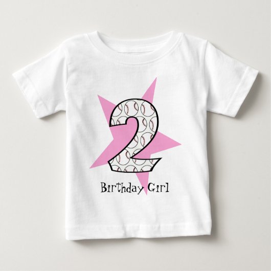 2e verjaardag Roze Baseball Star T-Shirt (Voorkant)