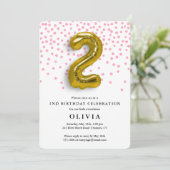 2e Verjaardag Roze Confetti en Gouden Ballon Kaart (Staand voorkant)