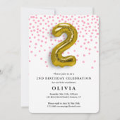 2e Verjaardag Roze Confetti en Gouden Ballon Kaart (Voorkant)