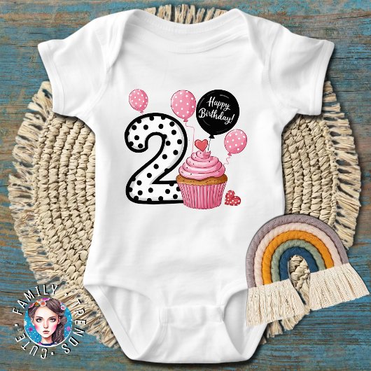 2e verjaardag roze cupcake romper