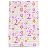 2e Verjaardag roze geel aangepaste naam cadeau tas Medium Cadeauzakje (Voorkant)