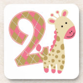 2e verjaardag Roze Giraffe Bier Onderzetter (Voorkant)