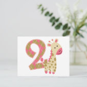2e verjaardag Roze Giraffe Briefkaart (Staand voorkant)