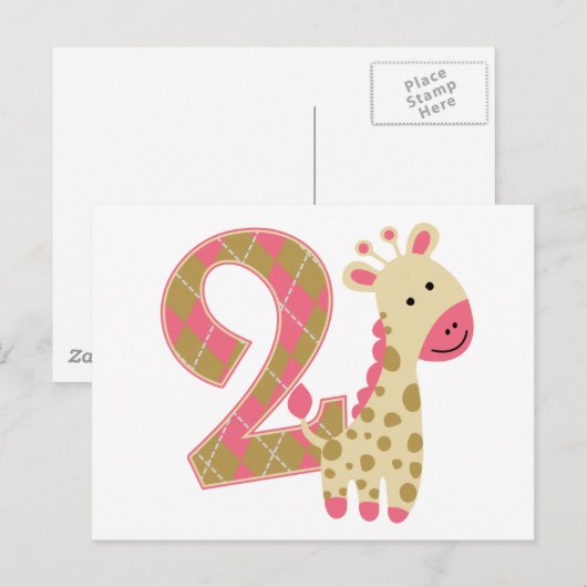 2e verjaardag Roze Giraffe Briefkaart (Voorkant / Achterkant)