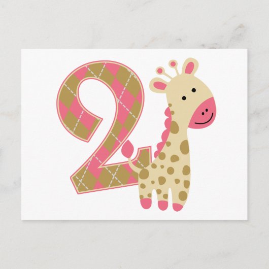2e verjaardag Roze Giraffe Briefkaart (Voorkant)