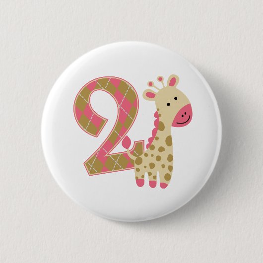 2e verjaardag Roze Giraffe Ronde Button 5,7 Cm (Voorkant)