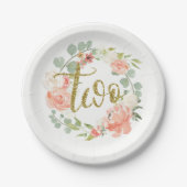 2e Verjaardag Roze Goud Bloemen Krans Papier Bord (Voorkant)