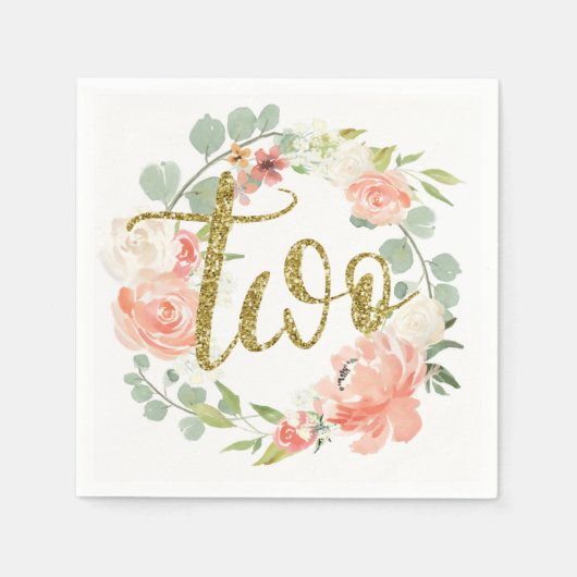 2e verjaardag roze goud bloemenkrans servet (Voorkant)