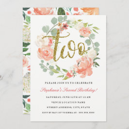 2e verjaardag roze goud bloemenkrans uitnodiging