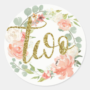 2e verjaardag Roze Gouden Bloemenkrans Sticker