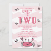 2e Verjaardag Roze Krab Zee Dieren Meisje Kaart (Voorkant)