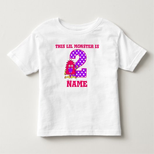 2e Verjaardag Roze Monster Gepersonaliseerd T-shir Kinder Shirts (Voorkant)