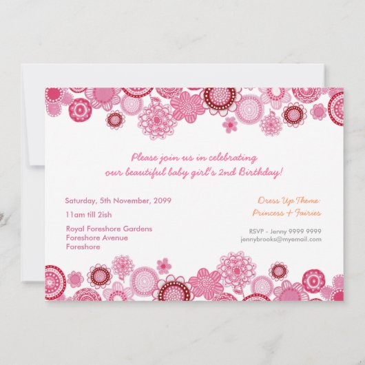 2e verjaardag Roze partijnummer Foto uitnodiging (Achterkant)