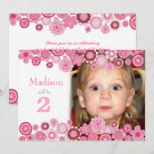 2e verjaardag Roze partijnummer Foto uitnodiging (Voorkant / Achterkant)