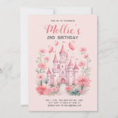 2e Verjaardag Roze Prinses Kasteel Ballonnen Kaart (Voorkant)