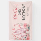 2e verjaardag Roze prinsessenkasteel ballonnen Spandoek (Verticaal)