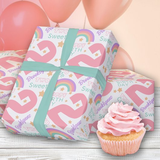 2e verjaardag roze regenboog inpakpapier