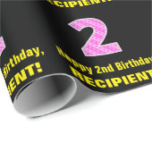 2e verjaardag: Roze strepen en hart "2" + Naam Cadeaupapier (Rol Hoek)