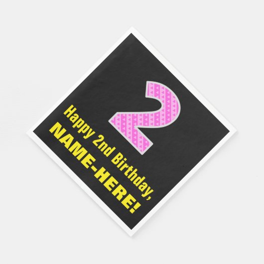 2e verjaardag: Roze strepen en hart "2" + Naam Servet (Hoek)