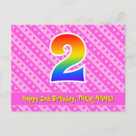2e verjaardag: Roze strepen & harten, Regenboog 2 Briefkaart