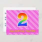 2e verjaardag: Roze strepen & harten, Regenboog 2 Briefkaart (Voorkant / Achterkant)