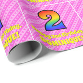 2e verjaardag: Roze strips & harten, regenboognr.  Cadeaupapier (Rol Hoek)