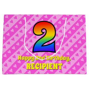 2e verjaardag: Roze strips & harten, regenboognr.  Groot Cadeauzakje