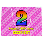 2e verjaardag: Roze strips & harten, regenboognr.  Groot Cadeauzakje (Achterkant)