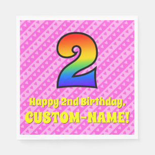 2e verjaardag: Roze strips & harten, regenboognr.  Servet