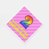 2e verjaardag: Roze strips & harten, regenboognr.  Servet (Hoek)