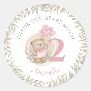 2e verjaardag roze teddybeer dank u Stickers