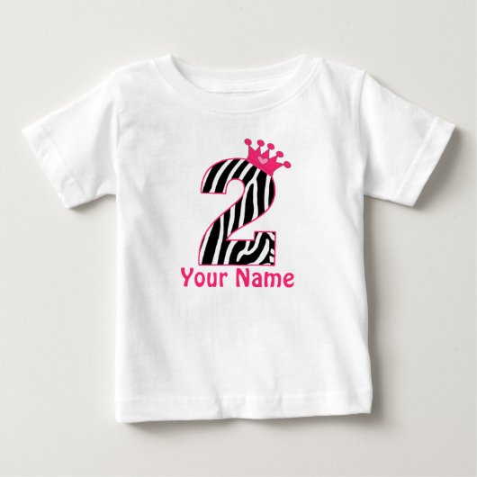 2e Verjaardag Roze Zebra Gepersonaliseerd Shirt (Voorkant)