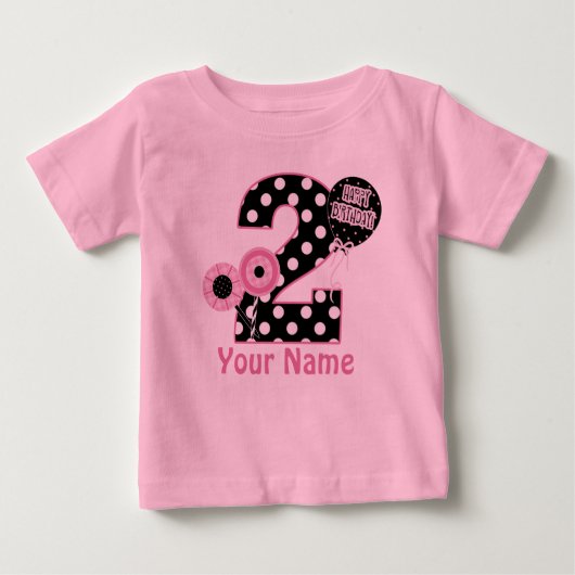 2e Verjaardag Roze Zwart Gepersonaliseerd T-shirt (Voorkant)