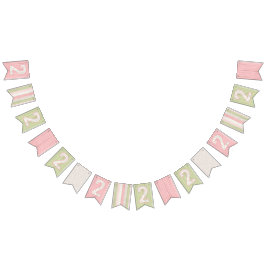 2e verjaardag Rustic Sage Green & Pink Floral Wood Vlaggetjes