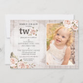 2e verjaardag Rustic Wood Shabby Chic Rozen Foto Kaart (Voorkant)